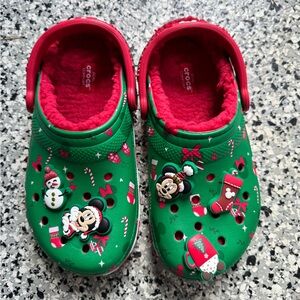 Green Crocs with Holiday Mickey Mouse Design